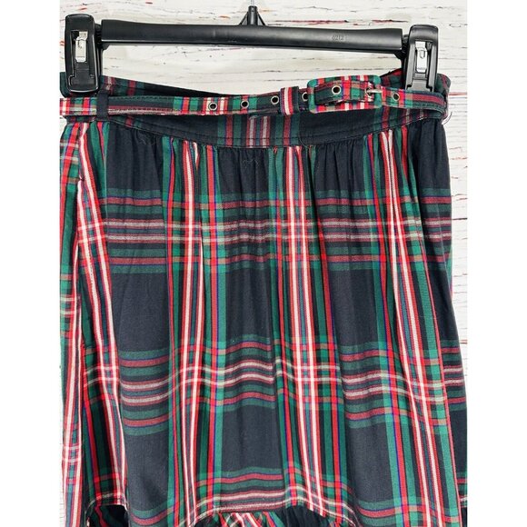 Free Assembly Plaid Skirt Womens Size 2 Side Zip A Line Belted Blue Green Red - Picture 3 of 11